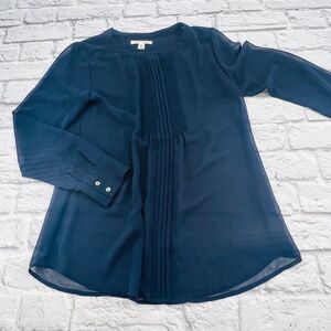 Banana Republic Shirt 6 Petite Navy 2 Pieces Sheer Pintuck Blouse W/ Cami Tank